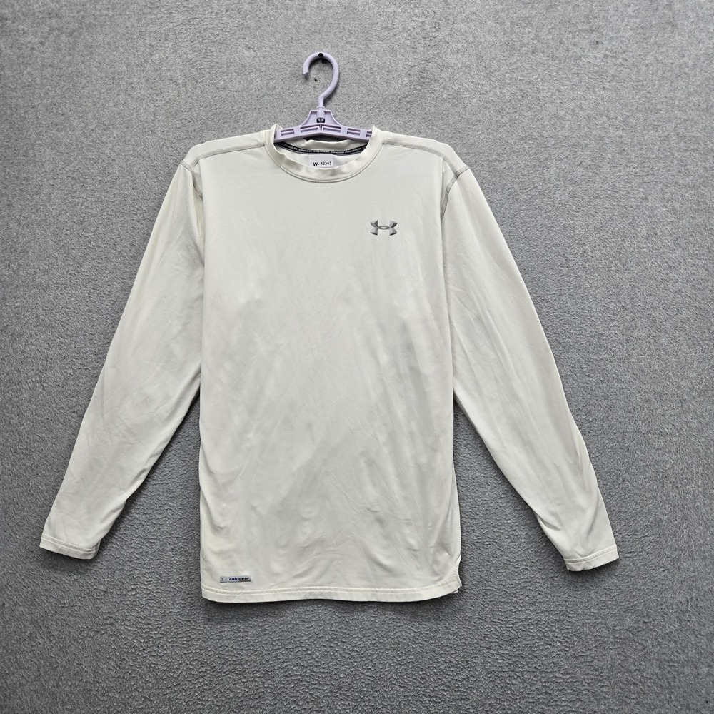 Under Armour Men Shirt LG/G White Embroidered Logo Coldgear Activewear Slim